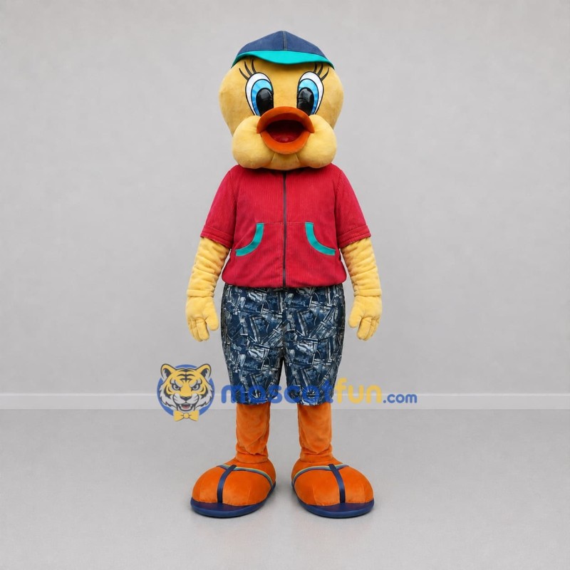 Custom Yellow and Red Duck Mascot Costume Adult Full Body Suit for Summer Events