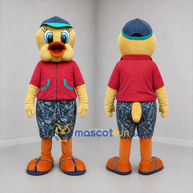Custom Yellow and Red Duck Mascot Costume Adult Full Body Suit for Summer Events