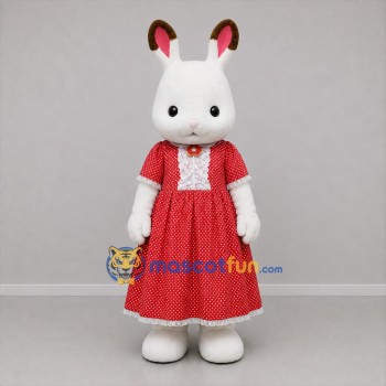Custom White and Red Rabbit Girl Mascot Costume Adult Full Body Suit for Easter Events