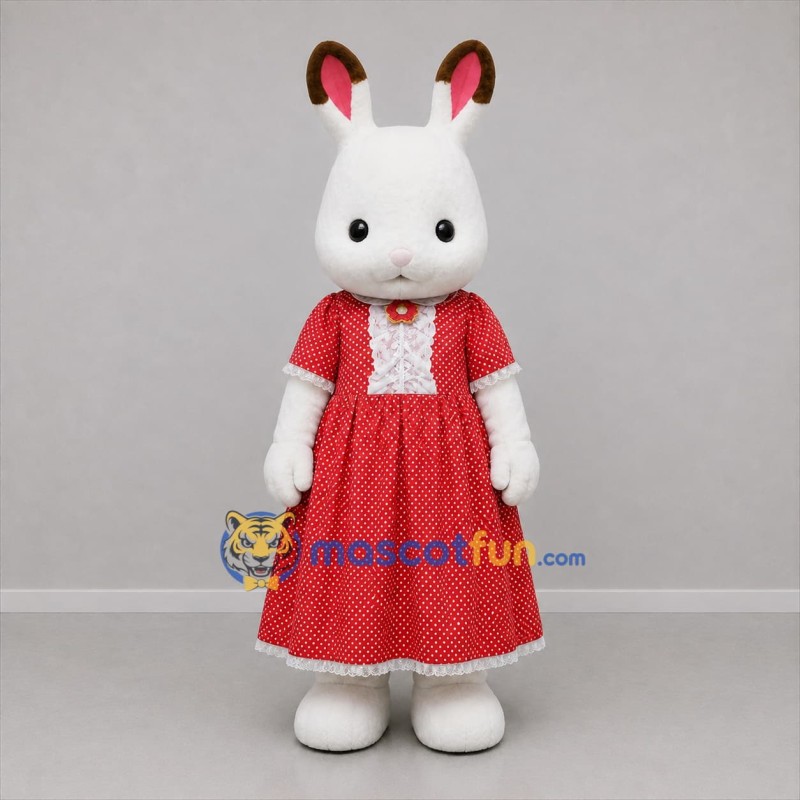Custom White and Red Rabbit Girl Mascot Costume Adult Full Body Suit for Easter Events
