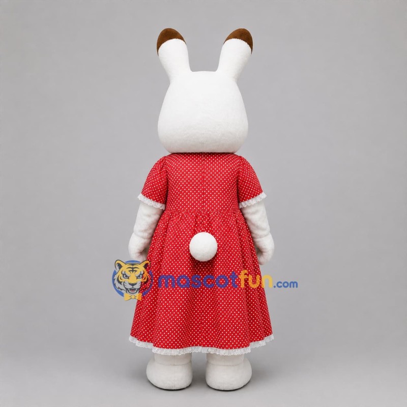 Custom White and Red Rabbit Girl Mascot Costume Adult Full Body Suit for Easter Events