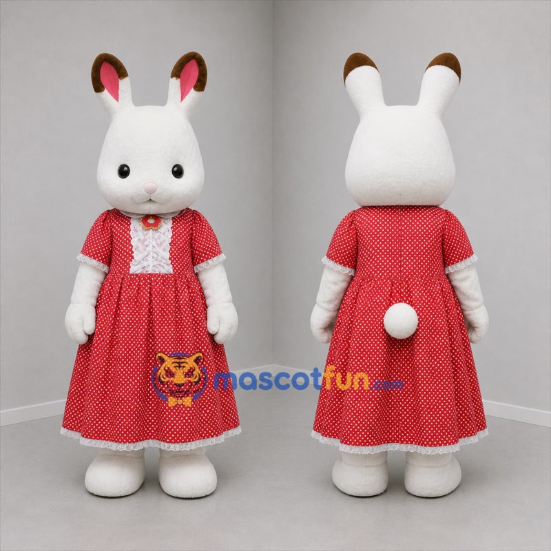 Custom White and Red Rabbit Girl Mascot Costume Adult Full Body Suit for Easter Events