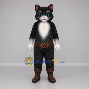 Custom Black and White Cat in Boots Mascot Costume Adult Full Body Suit for Costume Parties