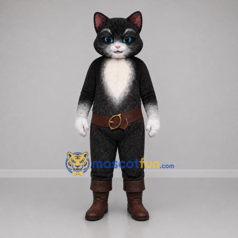 Custom Black and White Cat in Boots Mascot Costume Adult Full Body Suit for Costume Parties