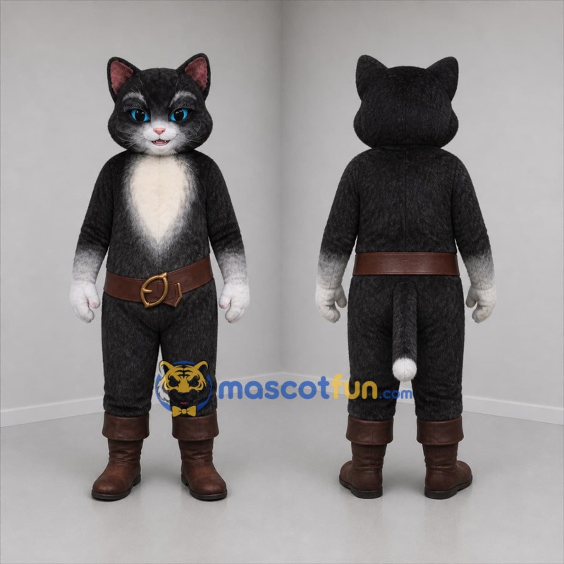 Custom Black and White Cat in Boots Mascot Costume Adult Full Body Suit for Costume Parties