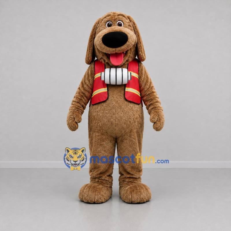 Custom Brown and Red Dog Mascot Costume Adult Full Body Suit for Winter Events