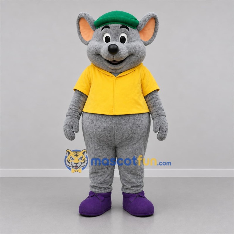 Custom Gray Yellow and Green Mouse Mascot Costume Adult Full Body Suit for Children's Events