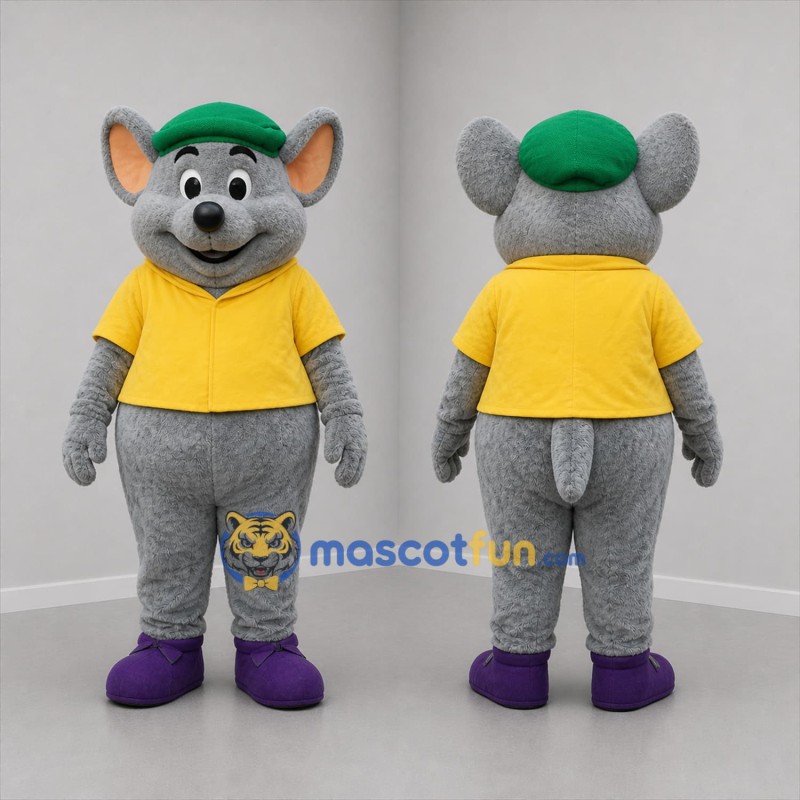 Custom Gray Yellow and Green Mouse Mascot Costume Adult Full Body Suit for Children's Events