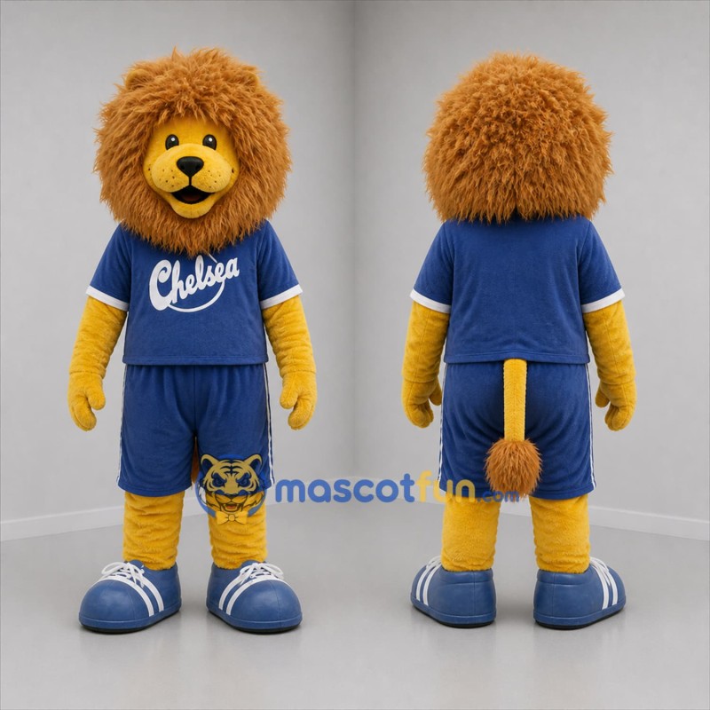 Custom Golden Brown and Blue Lion Mascot Costume Adult Full Body Suit for Sports Events