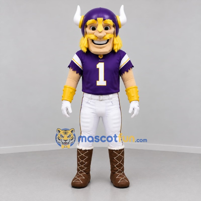 Custom Purple and Gold Viking Mascot Costume Adult Full Body Suit for Sports Events