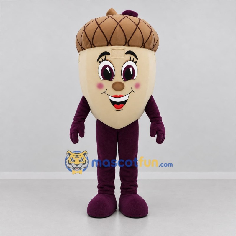 Custom Tan and Brown Acorn Mascot Costume Adult Full Body Suit for Harvest Festivals