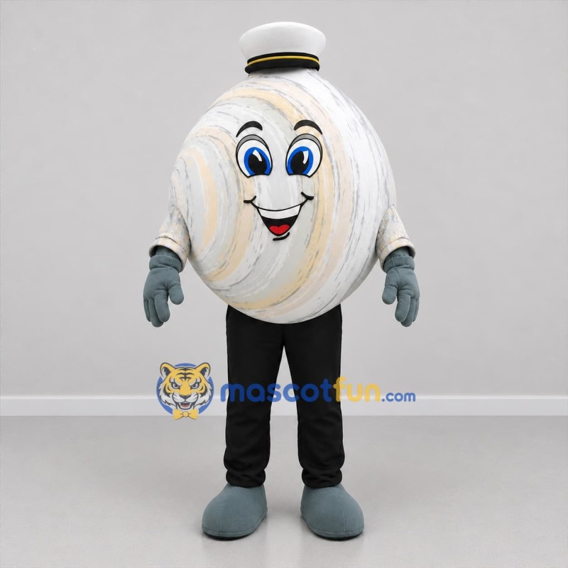 Custom White and Gray Sailor Clam Mascot Costume Adult Full Body Suit for Seafood Events