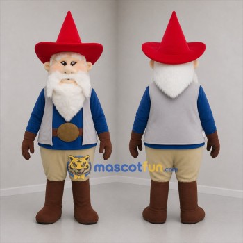 Custom Red and Blue Garden Gnome Mascot Costume Adult Full Body Suit for Garden Events