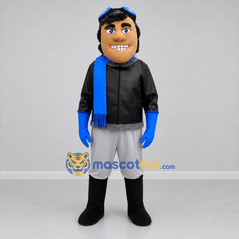 Custom Black and Blue Aviator Mascot Costume Adult Full Body Suit for Aviation Events