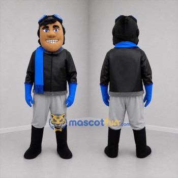 Custom Black and Blue Aviator Mascot Costume Adult Full Body Suit for Aviation Events
