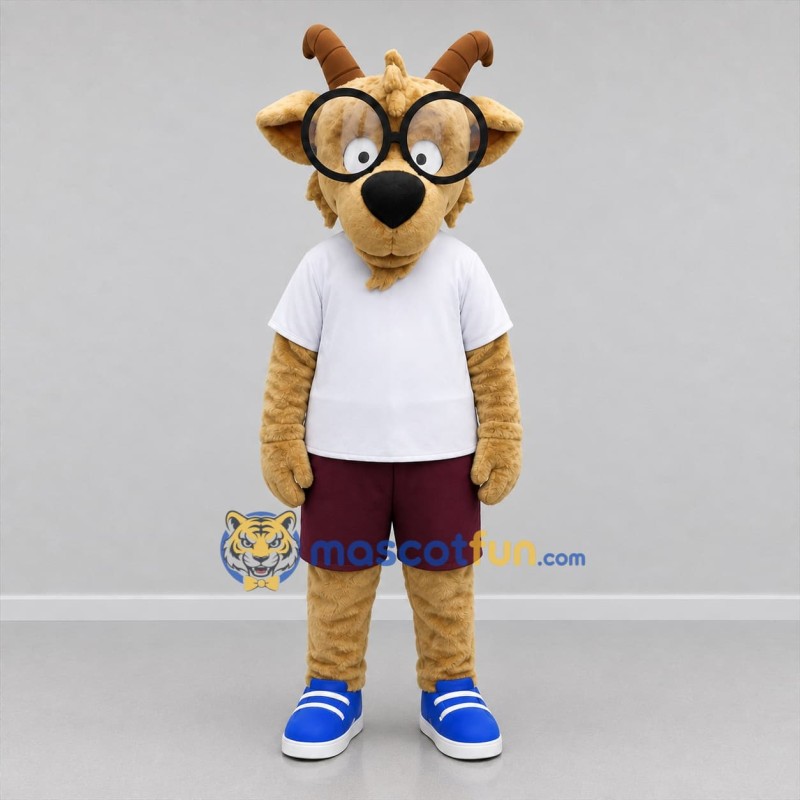 Custom Tan and White Goat Mascot Costume Adult Full Body Suit for School Events