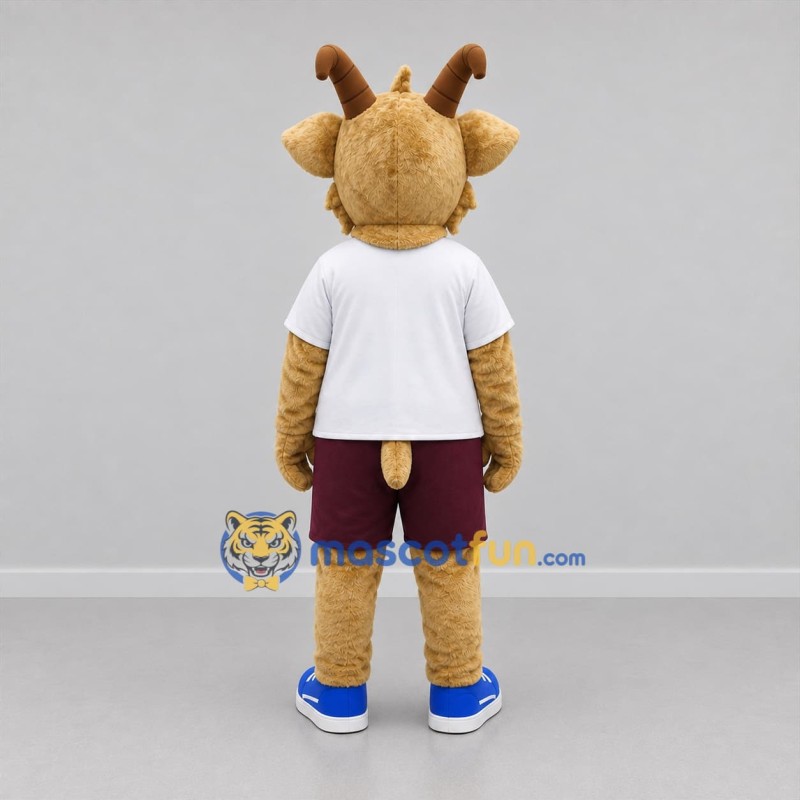 Custom Tan and White Goat Mascot Costume Adult Full Body Suit for School Events