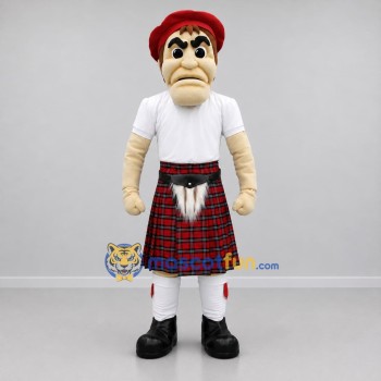 Custom Red White and Black Highlander Mascot Costume Adult Full Body Suit for Cultural Festivals