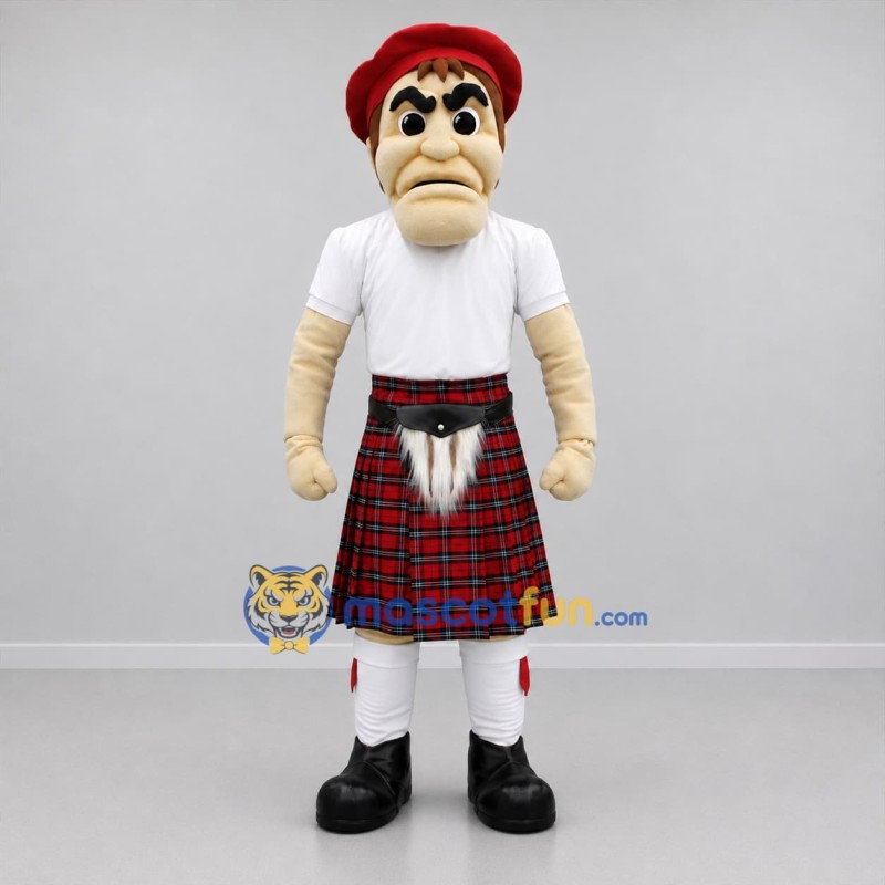 Custom Red White and Black Highlander Mascot Costume Adult Full Body Suit for Cultural Festivals