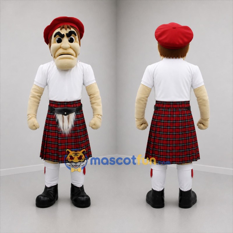 Custom Red White and Black Highlander Mascot Costume Adult Full Body Suit for Cultural Festivals