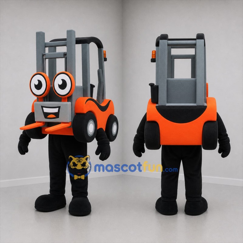 Custom Orange and Gray Forklift Mascot Costume Adult Full Body Suit for Industrial Events