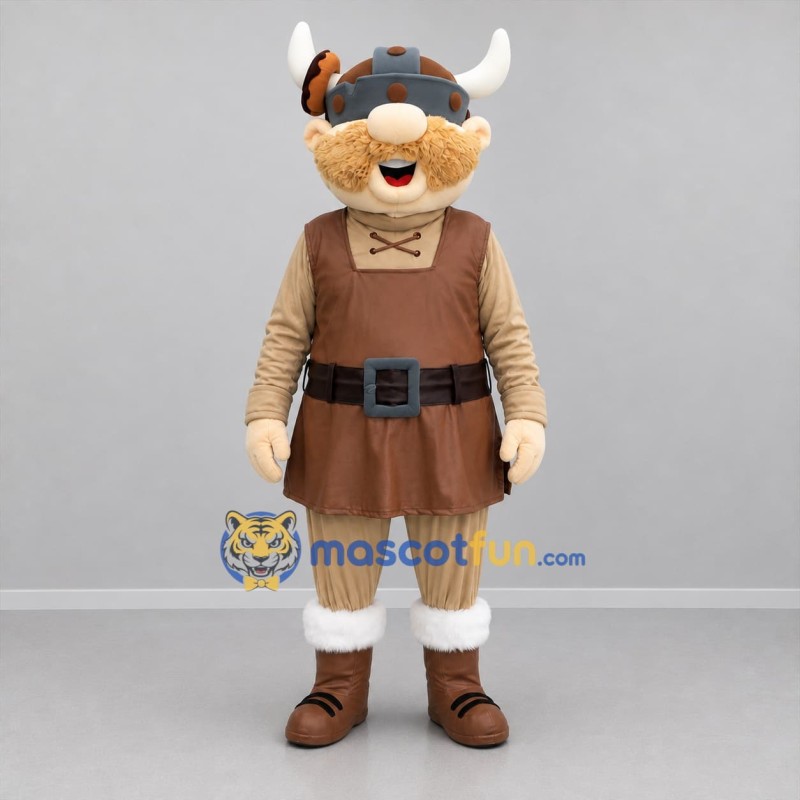 Custom Brown and Tan Viking Mascot Costume Adult Full Body Suit for Historical Events