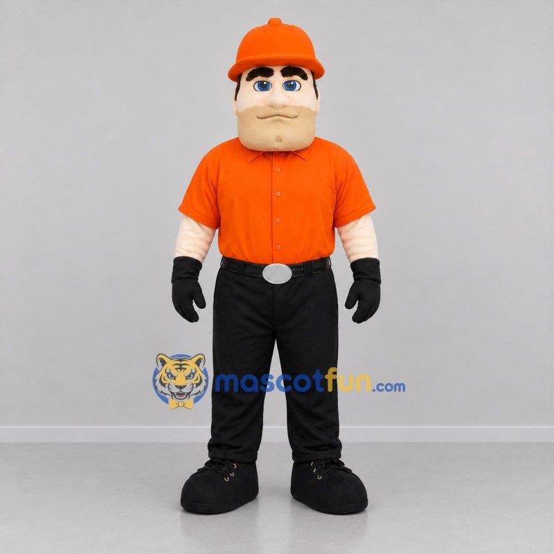 Custom Orange and Black Construction Worker Mascot Costume Adult Full Body Suit for Community Events