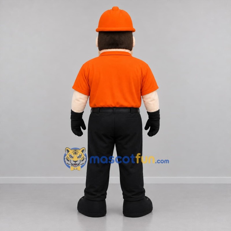 Custom Orange and Black Construction Worker Mascot Costume Adult Full Body Suit for Community Events