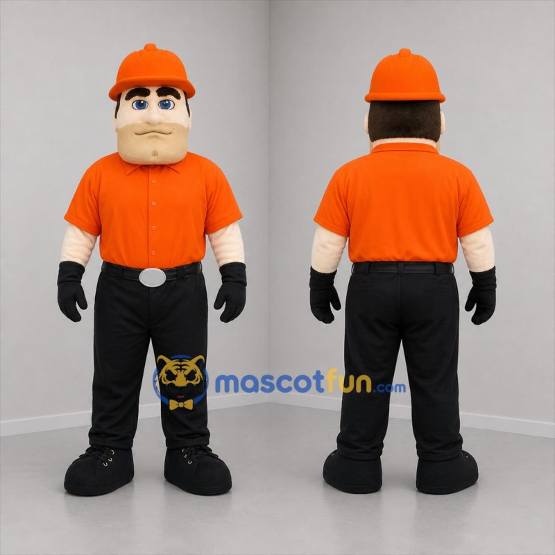 Custom Orange and Black Construction Worker Mascot Costume Adult Full Body Suit for Community Events