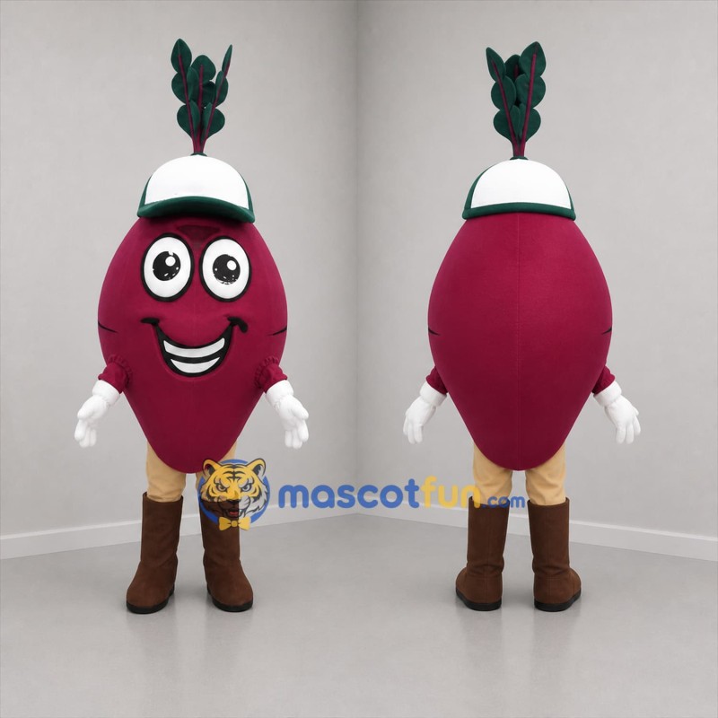 Custom Burgundy and Green Beetroot Mascot Costume Adult Full Body Suit for Farmers Market Events