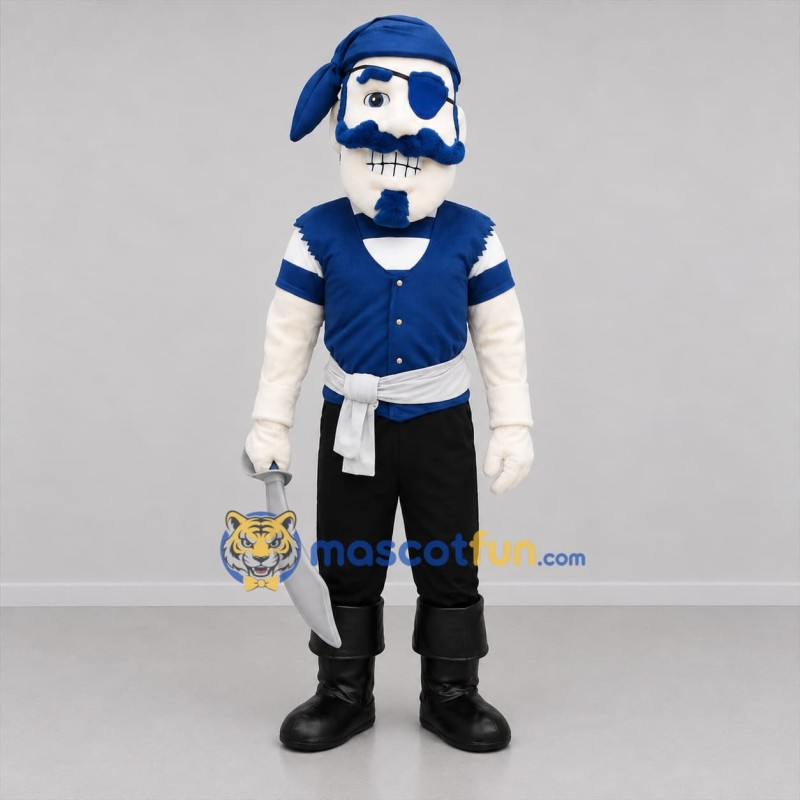 Custom Blue Black and White Skeleton Pirate Mascot Costume Adult Full Body Suit for Halloween Events