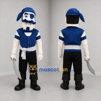 Custom Blue Black and White Skeleton Pirate Mascot Costume Adult Full Body Suit for Halloween Events