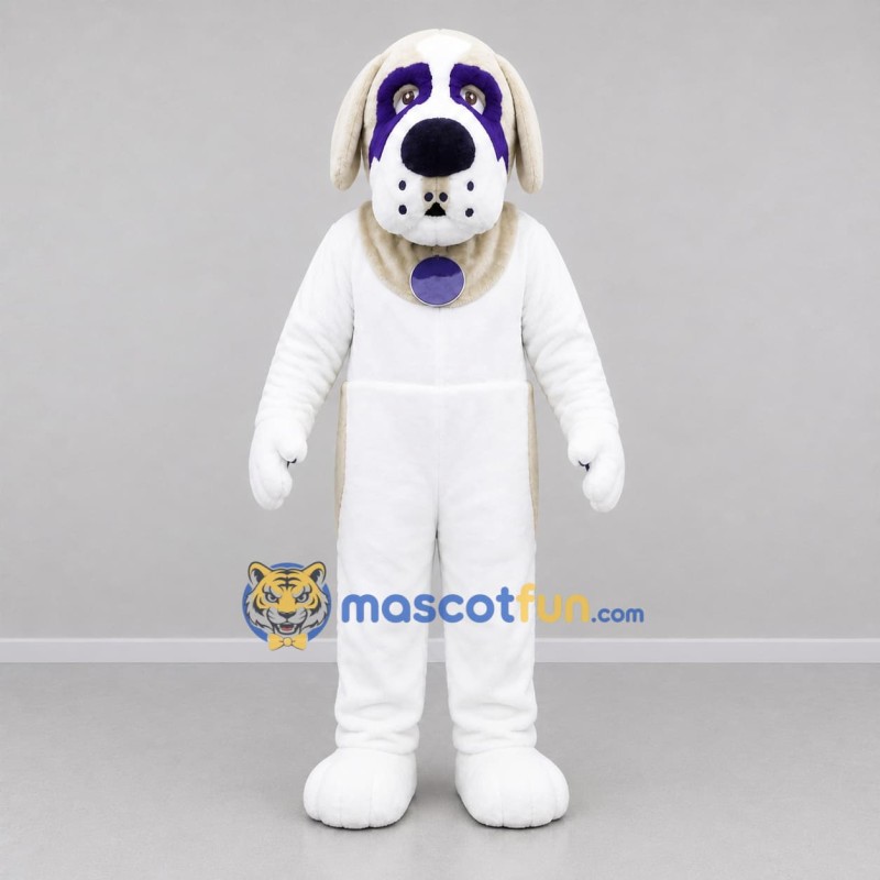 Custom White and Purple Dog Mascot Costume Adult Full Body Suit for Pet Events
