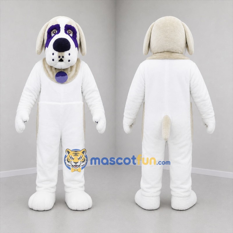 Custom White and Purple Dog Mascot Costume Adult Full Body Suit for Pet Events
