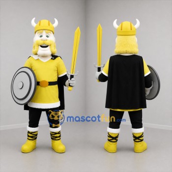 Custom Yellow and Black Viking Warrior Mascot Costume Adult Full Body Suit for Historical Events
