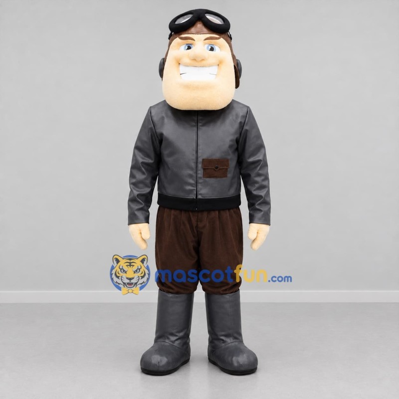 Custom Gray and Brown Aviator Mascot Costume Adult Full Body Suit for Aviation Events