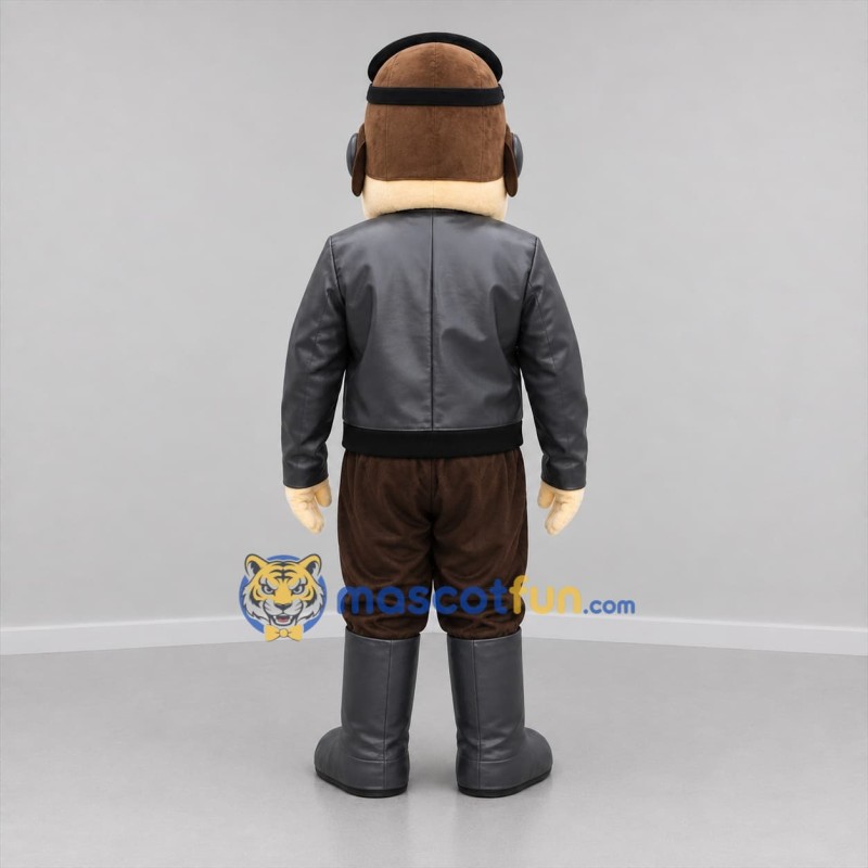 Custom Gray and Brown Aviator Mascot Costume Adult Full Body Suit for Aviation Events
