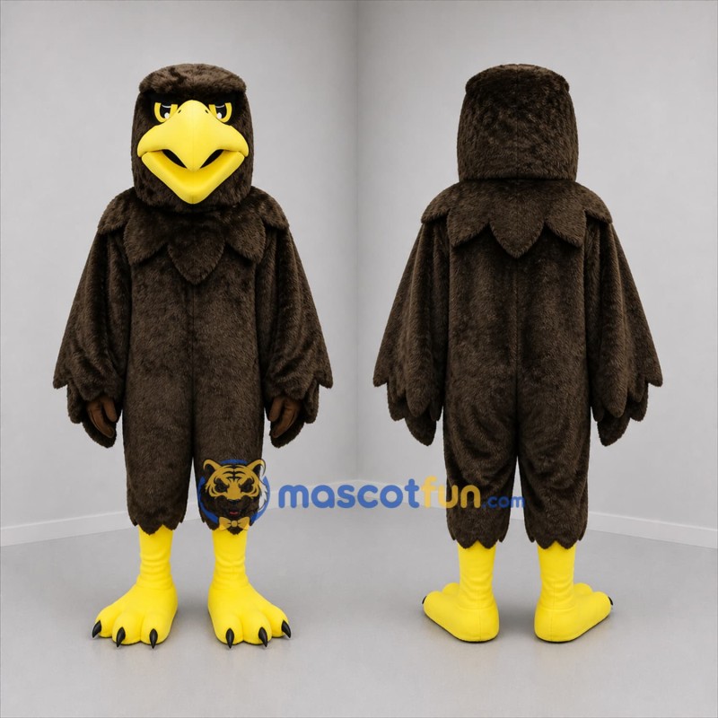 Custom Dark Brown and Yellow Eagle Mascot Costume Adult Full Body Suit for Sports Events