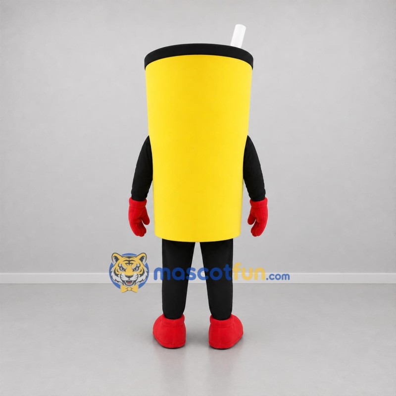 Custom Yellow and Black Drink Cup Mascot Costume Adult Full Body Suit for Food Promotions