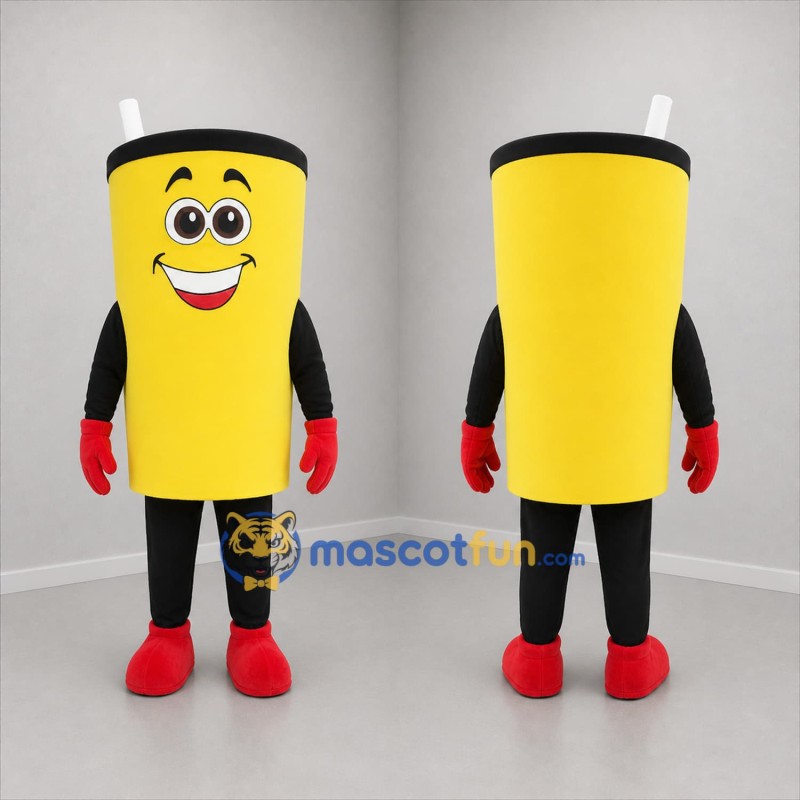 Custom Yellow and Black Drink Cup Mascot Costume Adult Full Body Suit for Food Promotions
