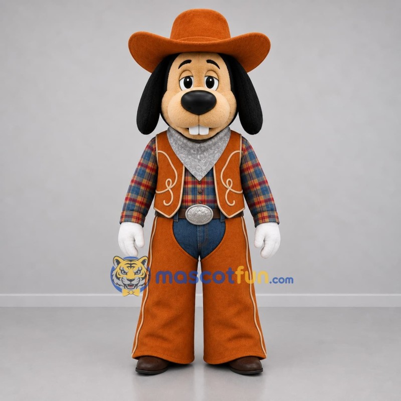 Custom Brown and Orange Cowboy Dog Mascot Costume Adult Full Body Suit for Western Events