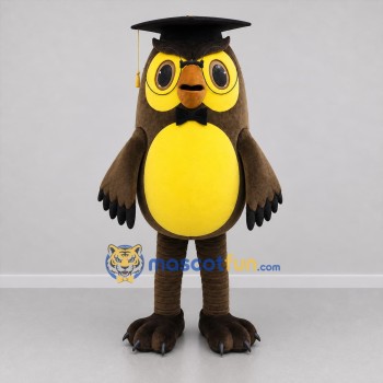 Custom Brown and Yellow Graduation Owl Mascot Costume Adult Full Body Suit for Graduation Events