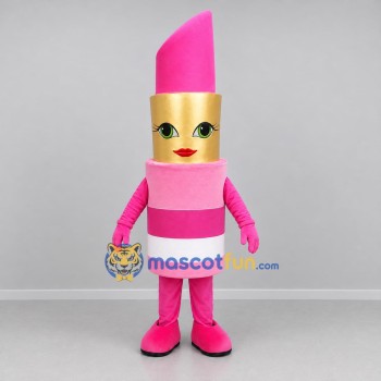 Custom Pink and Gold Lipstick Mascot Costume Adult Full Body Suit for Beauty Promotions