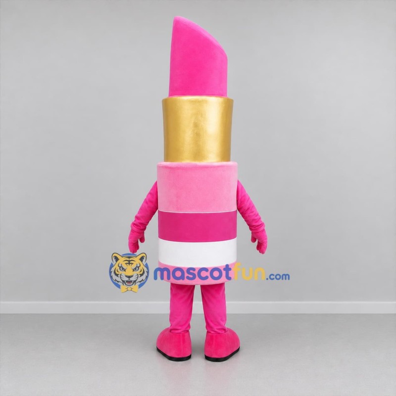 Custom Pink and Gold Lipstick Mascot Costume Adult Full Body Suit for Beauty Promotions