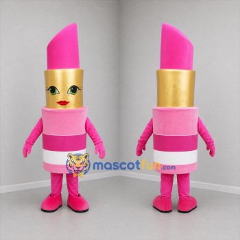 Custom Pink and Gold Lipstick Mascot Costume Adult Full Body Suit for Beauty Promotions