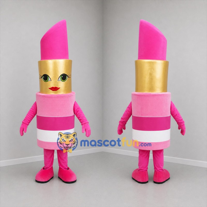 Custom Pink and Gold Lipstick Mascot Costume Adult Full Body Suit for Beauty Promotions