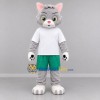 Custom Gray White and Green Cat Mascot Costume Adult Full Body Suit for Children's Events