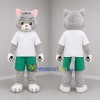 Custom Gray White and Green Cat Mascot Costume Adult Full Body Suit for Children's Events