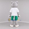 Custom Gray White and Green Cat Mascot Costume Adult Full Body Suit for Children's Events