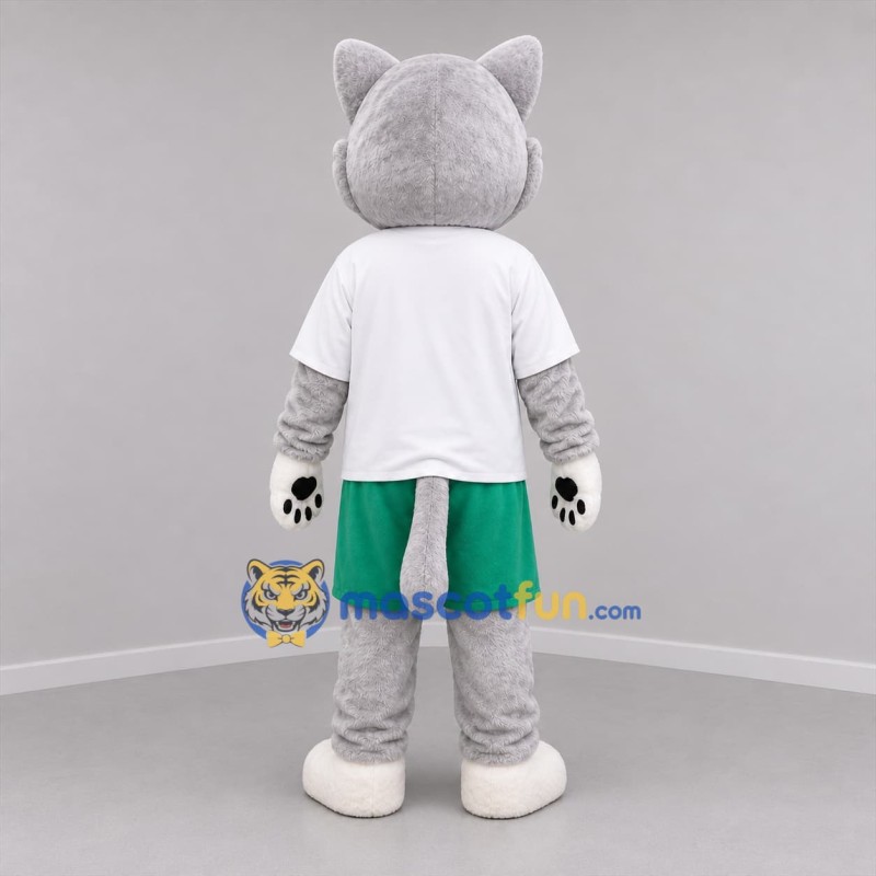 Custom Gray White and Green Cat Mascot Costume Adult Full Body Suit for Children's Events